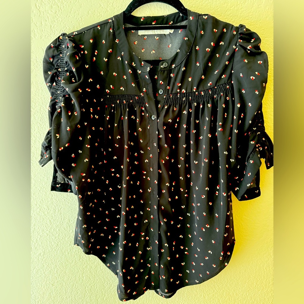 Bishop + Young black floral button up size small